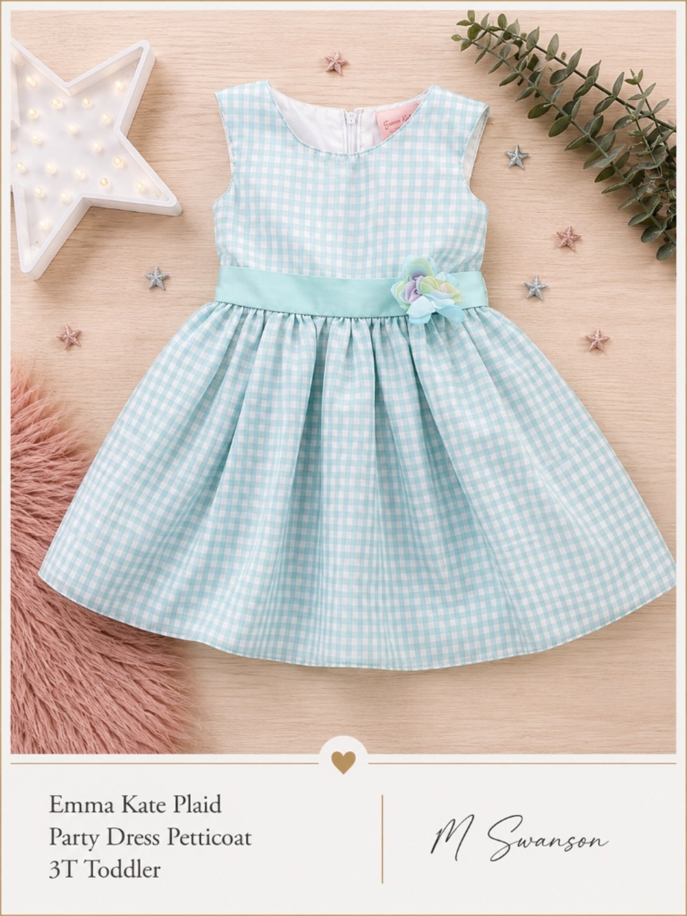 Emma Kate Pastel Blue Plaid Party Dress with Petticoat Toddler Size 3T